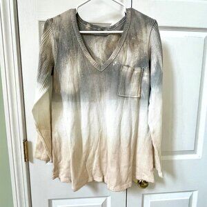 LADIES SIZE S POL L GRAY CREAM LONG SLEEVE THERMAL TIE DYE OMBRE SHIRT TOP